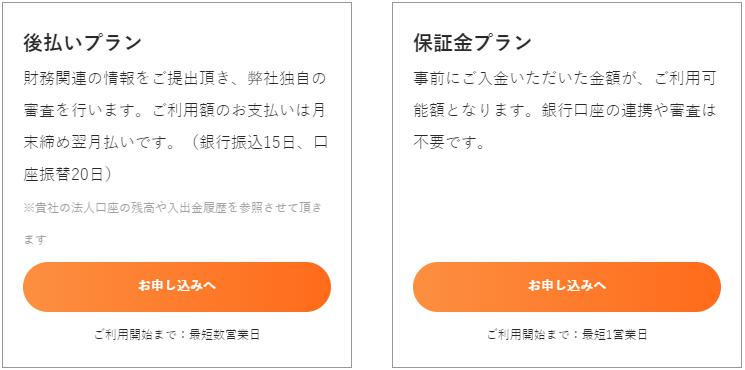 UPSIDER保証金プランと後払いプランの違い