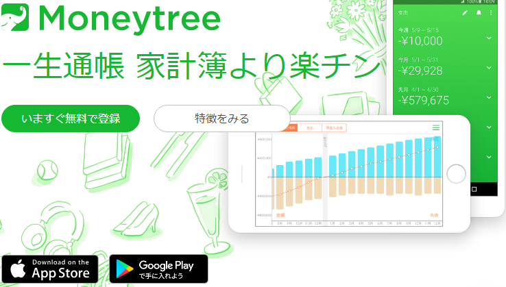 家計簿Moneytree無料で人気の簡単に節約できるアプリのトップページ